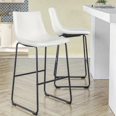 30inch Bar Stools Set of 2, Counter Height Bar Stools, PU Leather Barstool, Armless Dining Chairs for Kitchen Island, Modern Stools with Metal Leg and Back