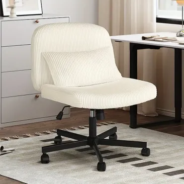 Comfort Criss Cross Chair With USB Massage Lumbar Cushion - Adjustable, Swivel, Wide Armless, Comfy Task Chair With Wheels For Home Office Study Room And Vanity Desk - Sturdy Cross