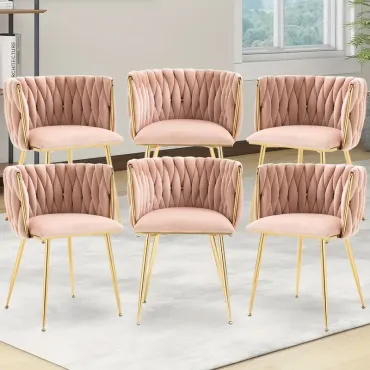 Set of 6 Velvet Dining Chairs | Modern Tufted Upholstered Chairs with Golden Metal Legs for Dining Room/Kitchen/Vanity