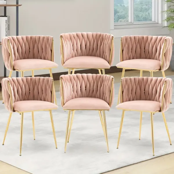 Set of 6 Velvet Dining Chairs | Modern Tufted Upholstered Chairs with Golden Metal Legs for Dining Room/Kitchen/Vanity