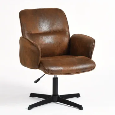Brown Suede Adjustable Chair with Armrests, 360° Swivel, Stylish Office Accent Chair for Home, Lounge, or Study Room