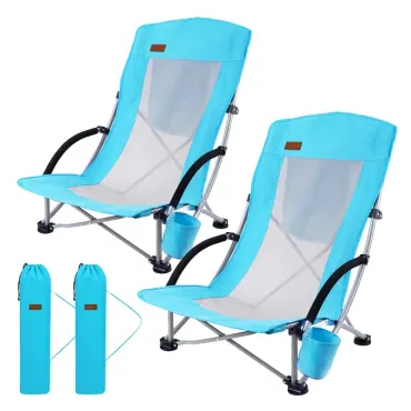 2-Pack High Back Beach Chairs for Adults – Compact, Heavy Duty with Cooler, Cup Holder & Carry Bag for Camping
