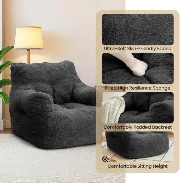 Bean Bag Chairs, Fluffy Sherpa and Lazy Sofa, Comfy Cozy BeanBag Chair with Memory Foam for Dorm, Apartment, Bean Bag Chairs with Tufted Soft Stuffed with Filler, Small Space