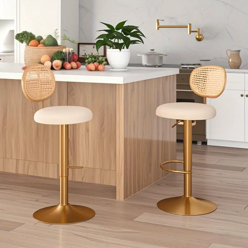 Height-adjustable Bar Stool Set of 2 Swivel Bar Chairs with PE Rattan Backrest