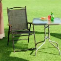 Set of 2 Gray Folding Sling Back Chairs | Patio, Camping, Deck, Garden, Beach