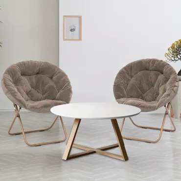 Round Folding Faux Fur Saucer Chair for Bedroom Living Room Dorm Foldable Metal Frame Oversized Large Comfy Furry Padded Soft Lounge Lazy Cozy Moon Chair for Adults, 2pcs
