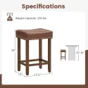  Upholstered Bar Stools Set of 2 with Footrests Rubberwood Frame Saddle-shaped Brown