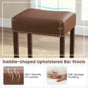  Upholstered Bar Stools Set of 2 with Footrests Rubberwood Frame Saddle-shaped Brown