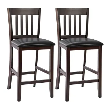 2-SET Counter Height Pub Chairs w/ Rubber Wood Legs, Armless Kitchen Dining Chairs w/ Elastic Cushion & PU Cover for Kitchen, Living Room, Bar, Fit Commercial & Residential Use, Bar Stool Set