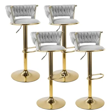 Modern Swivel Woven Velvet Bar Stools | 360° Swivel Adjustable Height Bar Stool With Backs Golden Metal Tall Bar Stools Counter Height For Kitchen Island - For Christmas, Festival, New Year's Gift