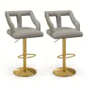 Set of 2 Swivel Bar Stool with Footrest, 2-Layer Electroplated Metal Base Gray