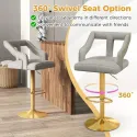 Set of 2 Swivel Bar Stool with Footrest, 2-Layer Electroplated Metal Base Gray