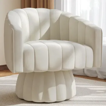Elegant Beige Velvet Swivel Accent Chair – 360° Rotating Barrel Design, Comfy Pumpkin Armchair with Sturdy Base, Perfect for Living Room, Bedroom, or Office Decor, Living Room Chair 