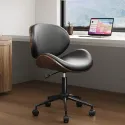 Modern Faux Leather Swivel Desk Chair with Curved Back& Wheels - Armless Home Office Chair