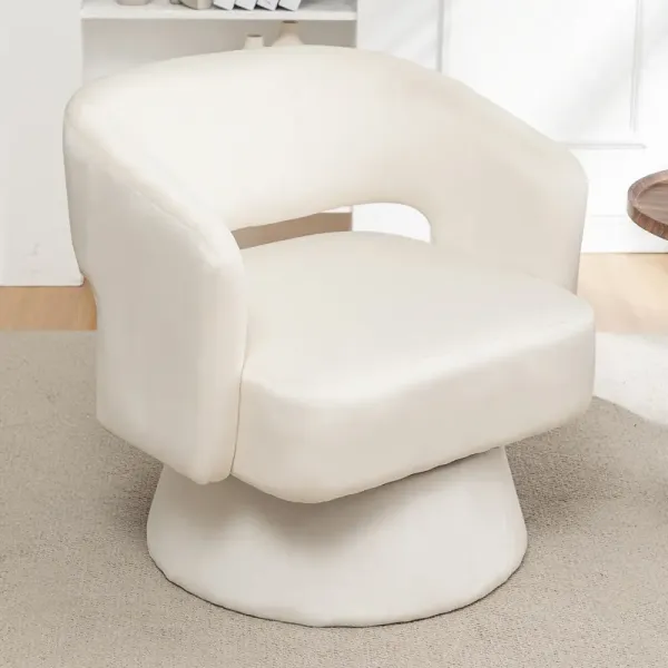 Velvet Accent 360° Swivel Barrel Chair - Plush White Velvet Upholstery, Ergonomic Design for Living Room, Bedroom, Reception Room - Easy Assembly, No Power Needed, Recliner Chair