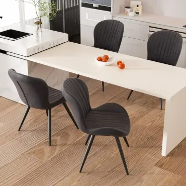 Set Of 2/4 Dining Chairs, Boucle Upholstered Kitchen Chairs with Curved Backrest & Metal Legs, Mid Century Modern Round Dining Room Chairs for Vanity, Living Room