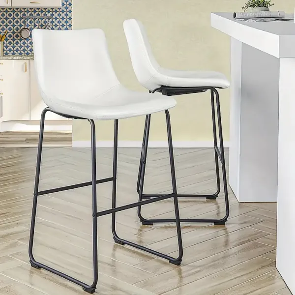 30inch Bar Stools Set of 2, Counter Height Bar Stools, PU Leather Barstool, Armless Dining Chairs for Kitchen Island, Modern Stools with Metal Leg and Back