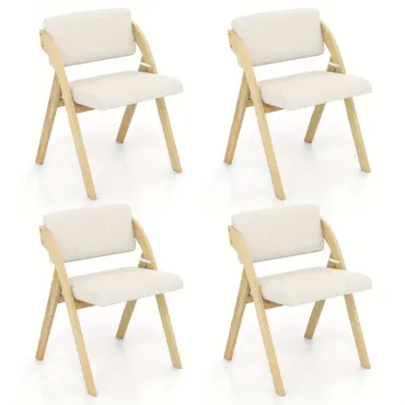Set of 2/4 Dining Chairs, Folding Kitchen Chair with Rubber Wood Legs, Padded Seat & Backrest, Modern Side Chair, Portable Commercial Seat for Home Office Events & Wedding, No Assembly Needed