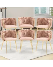 Set of 6 Velvet Dining Chairs | Modern Tufted Upholstered Chairs with Golden Metal Legs for Dining Room/Kitchen/Vanity Set of 6 Velvet Dining Chairs | Modern Tufted Upholstered Chairs with Golden Metal Legs for Dining Room/Kitchen/Vanity