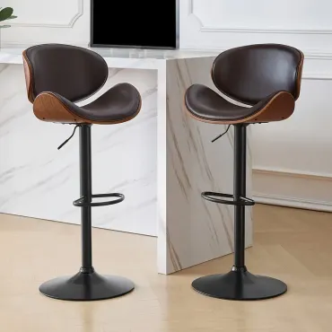 Adjustable Bar Stools Set Of 2 | Counter Height Swivel Chairs With Backs And Footrest For Kitchen Island, Dining Room - Home Bar Furniture