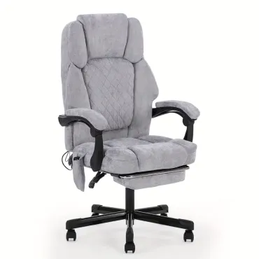 Office Chair with Massage Heating 360° Noise Reduction Swivel Office Chair Adjustable Back Angle Stowable Footstool Recliner Light Gray (cotton Linen), Ergonomic Office Chair Massage