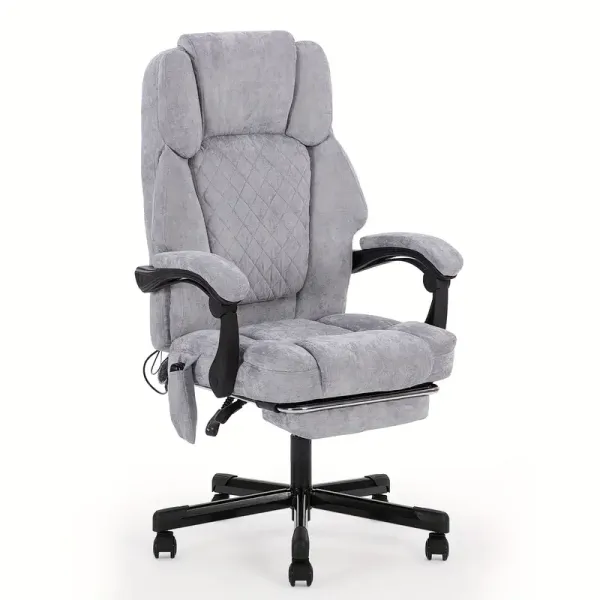 Office Chair with Massage Heating 360° Noise Reduction Swivel Office Chair Adjustable Back Angle Stowable Footstool Recliner Light Gray (cotton Linen), Ergonomic Office Chair Massage