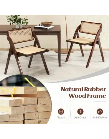 Foldable Dining Chairs Set of 2, Dining Chairs with Woven Rattan Backrest & Seat, Heavy Duty Rubber Wood Frame, Armless Accent Chairs for Living Room, Kitchen, No Assembly, Brown Foldable Dining Chairs Set of 2, Dining Chairs with Woven Rattan Backrest & Seat, Heavy Duty Rubber Wood Frame, Armless Accent Chairs for Living Room, Kitchen, No Assembly, Brown