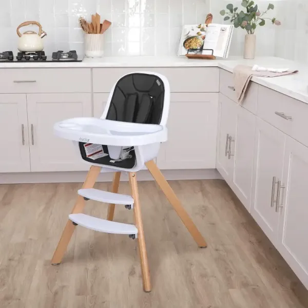 2 in 1 Convertible Baby High Chair Black Easy to Clean Adjustable Removable Tray Compact Portable Foldable High Chair with Adjustable Footrest