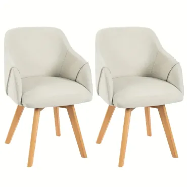 Dining Chairs Set Of 2/4, Mid Century Modern Dining Chairs With Arms, Linen Fabric Upholstered Kitchen Dining Room Chairs With Solid Wood Legs For Living Room, 360°Swivel Accent Desk Chair