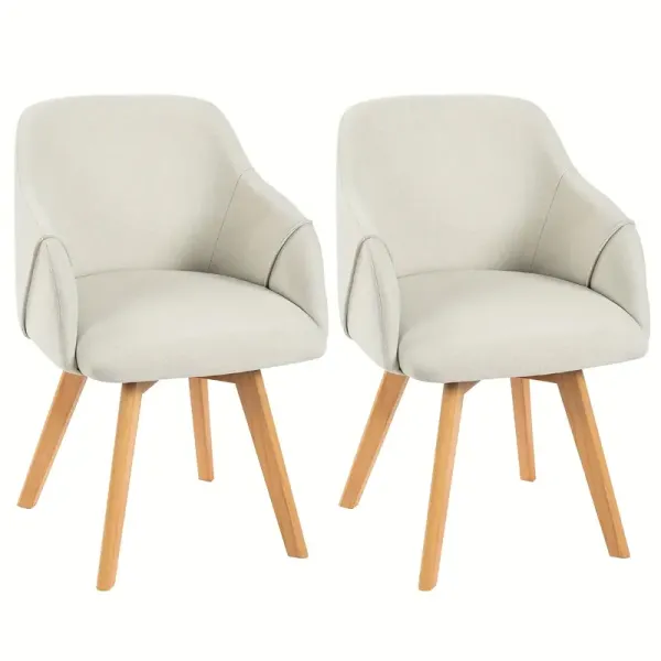 Dining Chairs Set Of 2/4, Mid Century Modern Dining Chairs With Arms, Linen Fabric Upholstered Kitchen Dining Room Chairs With Solid Wood Legs For Living Room, 360°Swivel Accent Desk Chair
