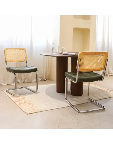 Set of 2 Modern Mid-Century Dining Chairs - Velvet Rattan Side Accent Chairs with Chrome Legs, Upholstered for Living Room, Kitchen, or Dining Room, Elegant Design for Stylish Home Decor Set of 2 Modern Mid-Century Dining Chairs - Velvet Rattan Side Accent Chairs with Chrome Legs, Upholstered for Living Room, Kitchen, or Dining Room, Elegant Design for Stylish Home Decor