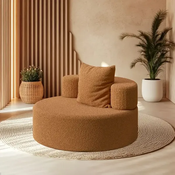 Plush Beige Teddy Velvet Fabric Single Couch Sofa – Cozy Relaxation Reading Chair with Soft Backrest for Living Room, Bedroom, or Office, Sofa for Living Room