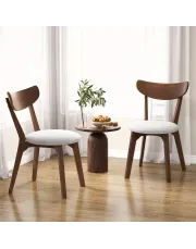 Set of 2 Dining Chair Upholstered Curved Back Side Chair with Solid Wooden Legs Set of 2 Dining Chair Upholstered Curved Back Side Chair with Solid Wooden Legs