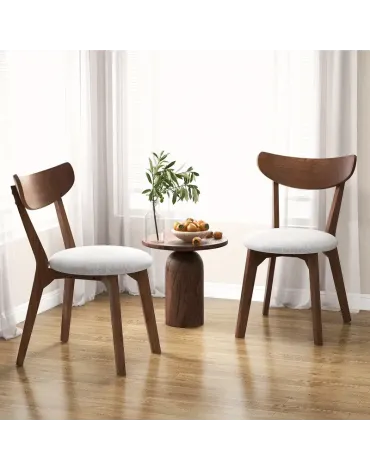 Set of 2 Dining Chair Upholstered Curved Back Side Chair with Solid Wooden Legs Set of 2 Dining Chair Upholstered Curved Back Side Chair with Solid Wooden Legs