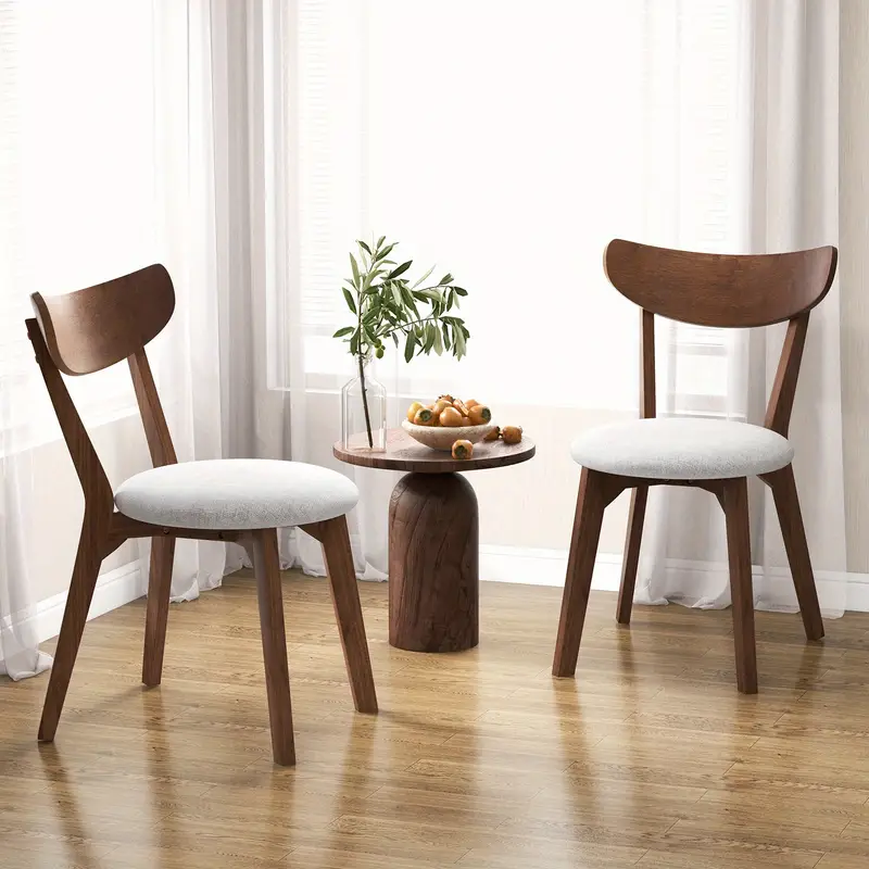 Set of 2 Dining Chair Upholstered Curved Back Side Chair with Solid Wooden Legs