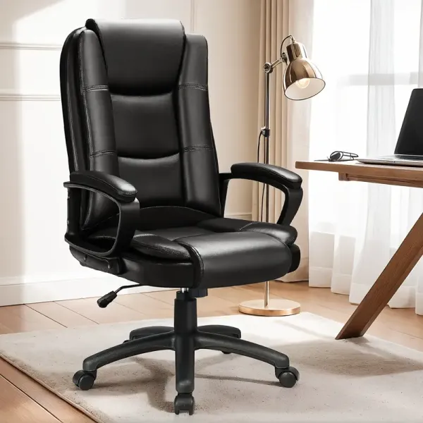 400LBS Big And Tall Executive Chair | High Back Ergonomic Adjustable Home Office Desk Chair, Faux Leather Gaming Chair With Cushions & Lumbar Support, Heavy Duty Managerial Computer Chair