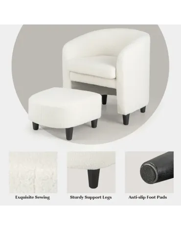 Modern Barrel Chair with Footrest, Soft Teddy Velvet, Anti-slip Felt Pads Beige Modern Barrel Chair with Footrest, Soft Teddy Velvet, Anti-slip Felt Pads Beige