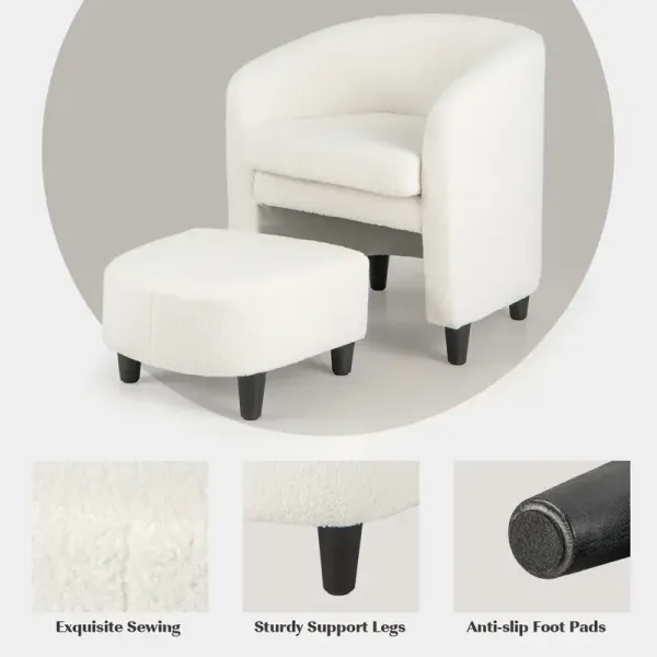 Modern Barrel Chair with Footrest, Soft Teddy Velvet, Anti-slip Felt Pads Beige