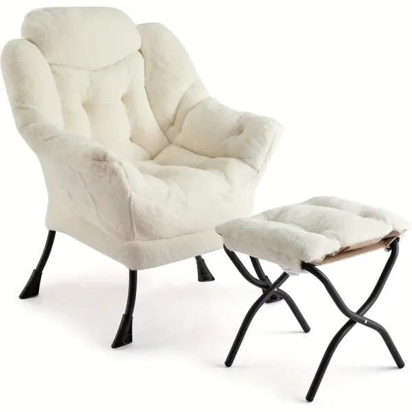 Modern Lazy Sofa Chair with Soft Bag Upholstery and Iron Frame, Single Indoor Sofa Chair Featuring Comfortable Backrest and Footrest, Perfect for Relaxing in Living Rooms or Lounges