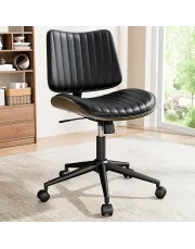 Adjustable Height, Curved Backrest with Lumbar Support, Memory Foam Seat & Padded Leather-like Surface - Modern Walnut Finish Hardwood Frame Computer Desk Chair for Home Office Adjustable Height, Curved Backrest with Lumbar Support, Memory Foam Seat & Padded Leather-like Surface - Modern Walnut Finish Hardwood Frame Computer Desk Chair for Home Office