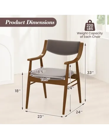 Dining Chair Set of 2 w/Padded Seat & Back Armrests Rubber Wood Frame Dining Chair Set of 2 w/Padded Seat & Back Armrests Rubber Wood Frame