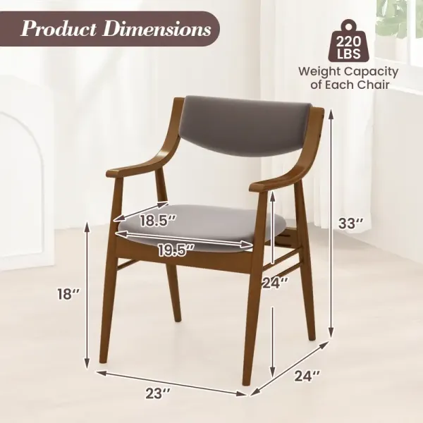 Dining Chair Set of 2 w/Padded Seat & Back Armrests Rubber Wood Frame