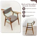 Dining Chair Set of 2 w/Padded Seat & Back Armrests Rubber Wood Frame