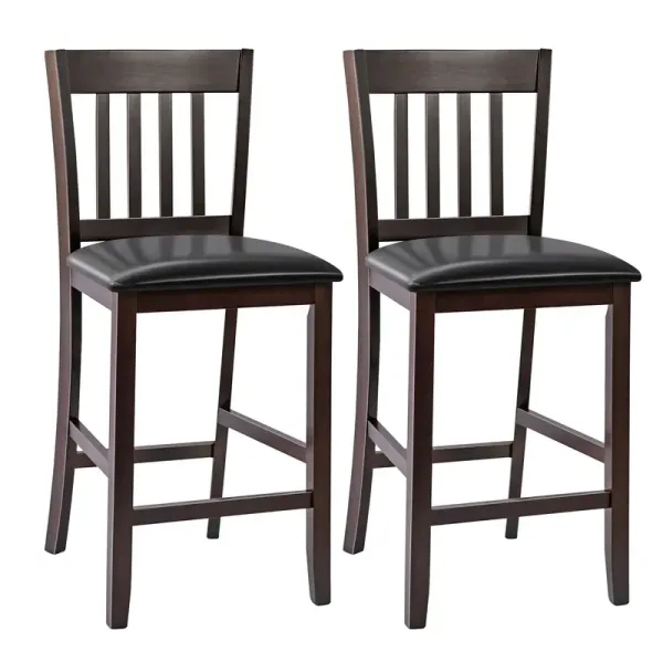 2-SET Counter Height Pub Chairs w/ Rubber Wood Legs, Armless Kitchen Dining Chairs w/ Elastic Cushion & PU Cover for Kitchen, Living Room, Bar, Fit Commercial & Residential Use, Bar Stool Set