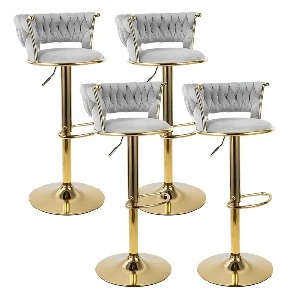 Modern Swivel Woven Velvet Bar Stools | 360° Swivel Adjustable Height Bar Stool With Backs Golden Metal Tall Bar Stools Counter Height For Kitchen Island - For Christmas, Festival, New Year's Gift