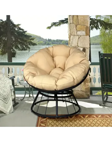 360° Swivel Papasan Chair - Outdoor Circle Lounge Moon Chair With Beige Cushion & Durable Frame 360° Swivel Papasan Chair - Outdoor Circle Lounge Moon Chair With Beige Cushion & Durable Frame