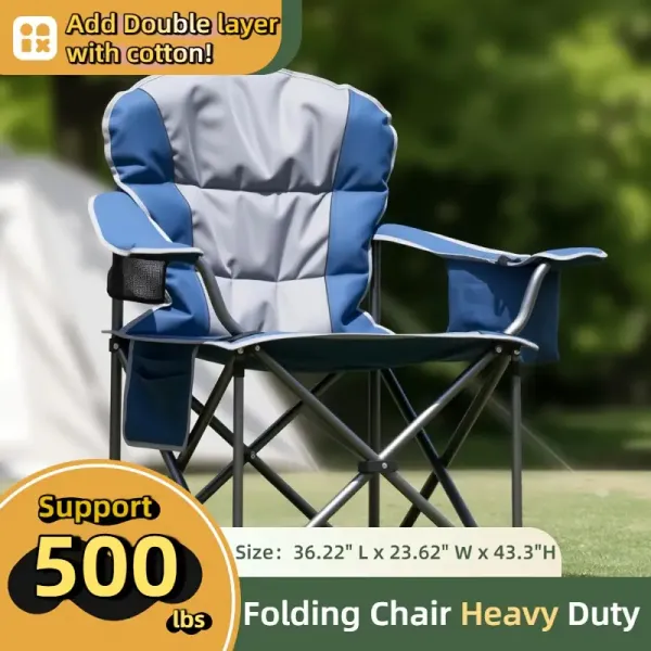 Oversized Camping Chairs, Heavy Duty Support 500 LBS, Added Back & Arm Sport Chairs, Cup Holder Cooler Bag, Collapsible Folding Chairs for Outdoor, Camping Furniture