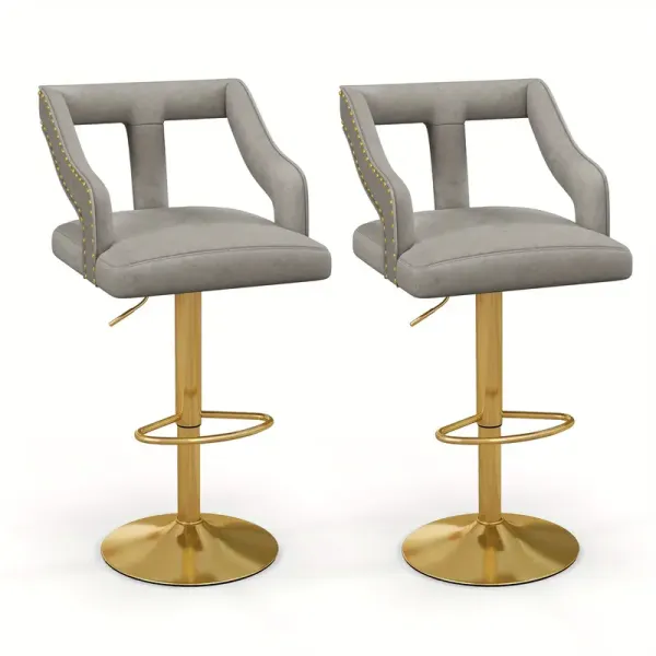 Set of 2 Swivel Bar Stool with Footrest, 2-Layer Electroplated Metal Base Gray