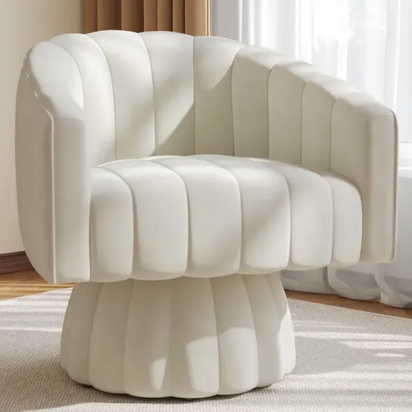 Elegant Beige Velvet Swivel Accent Chair – 360° Rotating Barrel Design, Comfy Pumpkin Armchair with Sturdy Base, Perfect for Living Room, Bedroom, or Office Decor, Living Room Chair 
