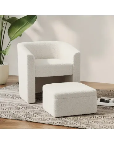 Accent Chair White Sofa Chair One Set, Modern Living Room Side Chair, Single Sofa Chair, Footstool with Storage, Suitable for Bedroom/office/reading Space, Study Cream White Accent Chair White Sofa Chair One Set, Modern Living Room Side Chair, Single Sofa Chair, Footstool with Storage, Suitable for Bedroom/office/reading Space, Study Cream White
